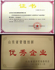 渭南变压器厂家优秀管理企业证书